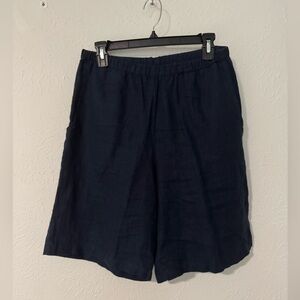 Flax Women's Linen Navy Shorts Longline Size Small